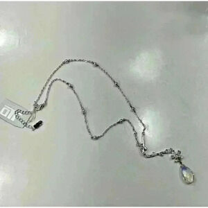 NWT JLO Jennifer Lopez 18 in silver plated necklace 3 in extender teardrop penda